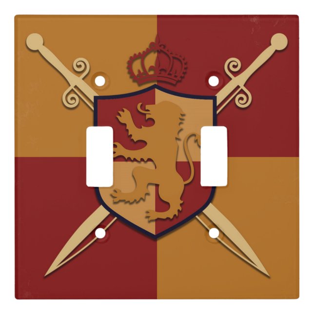 Maroon & Gold Royal Knight Griffin Shield Bedroom Light Switch Cover (Front)