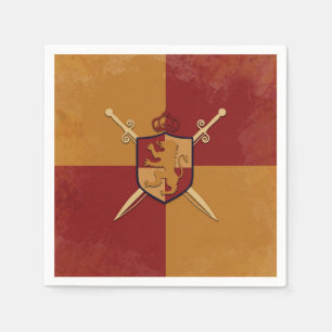 Maroon & Gold Royal Knight Griffin Shield Party Napkins