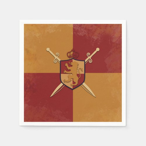 Maroon  Gold Royal Knight Griffin Shield Party Napkins