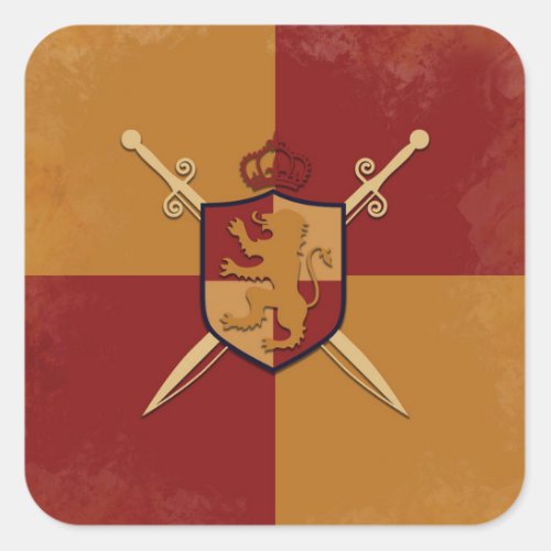 Maroon  Gold Royal Knight Griffin Shield Party Square Sticker