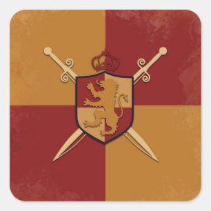 Maroon & Gold Royal Knight Griffin Shield Party Square Sticker