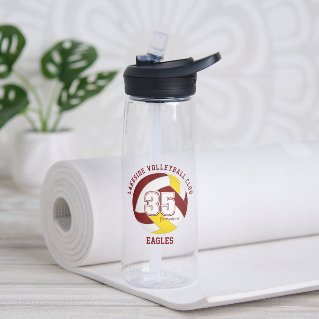 maroon gold school club team colors volleyball water bottle