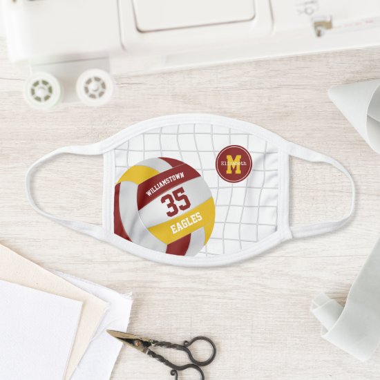 maroon gold school club team name volleyball face mask