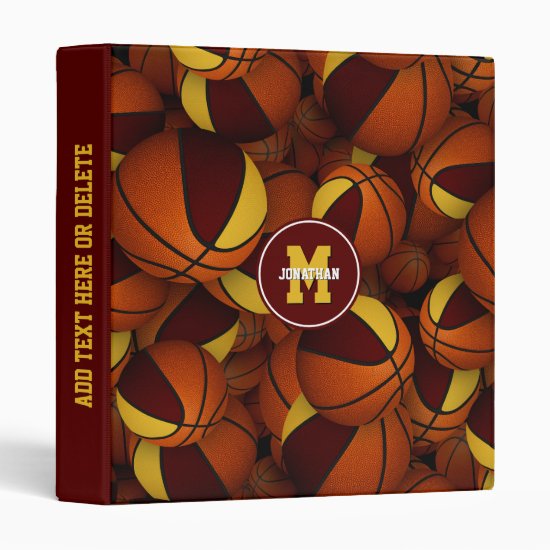 maroon gold school colors boys girls basketball 3 ring binder