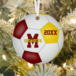 maroon gold school sports team colors soccer metal ornament