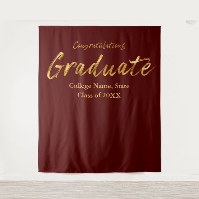 Maroon Gold Script Congratulations Graduate Tapestry (Front)