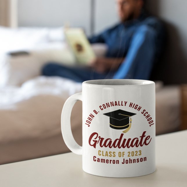 Maroon Gold Script Graduate Custom Graduation Gift Coffee Mug (Creator Uploaded)