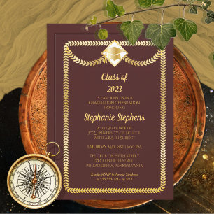 Maroon   Gold Serpentine Graduation Party Invitation