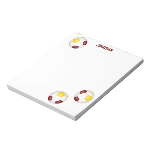 maroon gold soccer balls accent personalized  notepad
