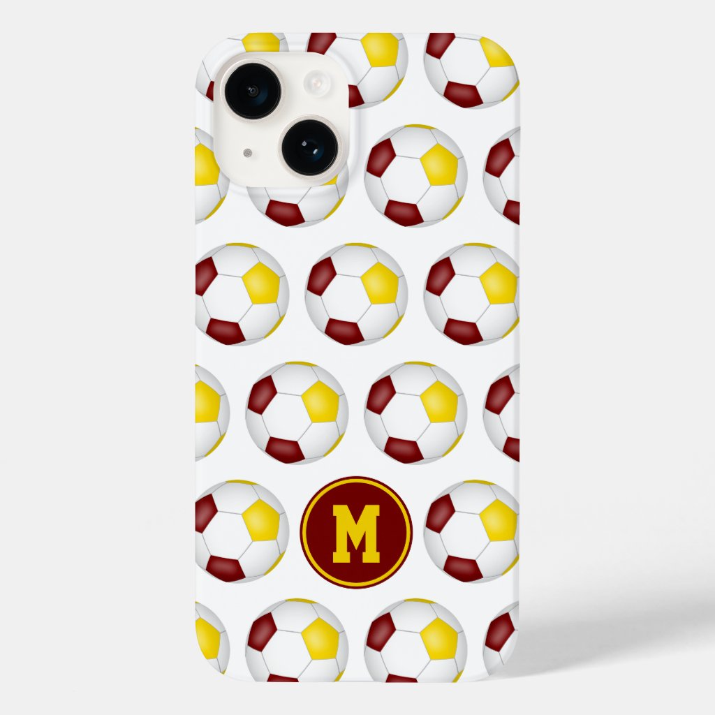 maroon gold soccer balls pattern monogrammed Case-Mate iPhone case