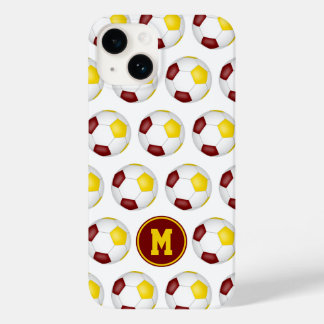 maroon gold soccer balls pattern monogrammed Case-Mate iPhone 14 case