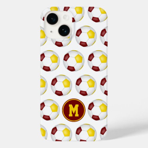 maroon gold soccer balls pattern monogrammed Case_Mate iPhone 14 case