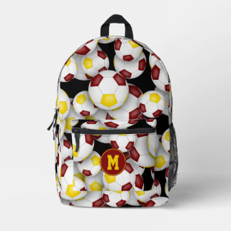 maroon gold soccer balls pattern monogrammed printed backpack