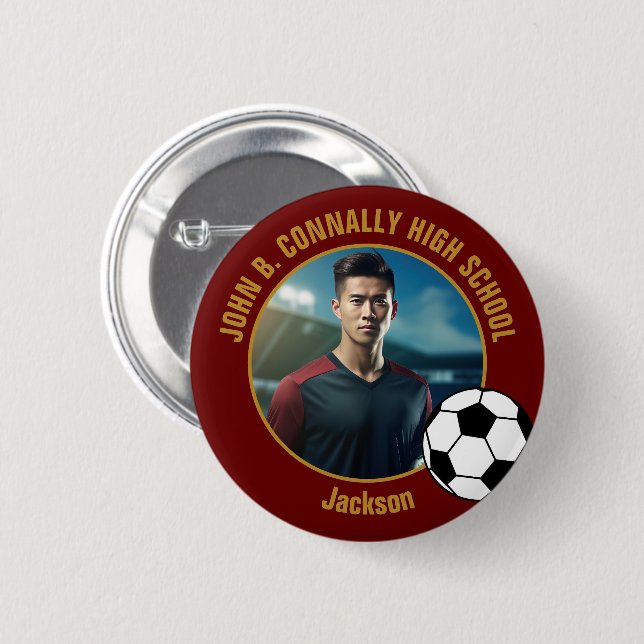 Maroon Gold Soccer Player Photo High School Button (Front & Back)