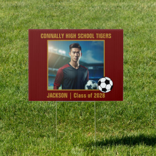 Maroon Gold Soccer Player Photo League Yard Sign