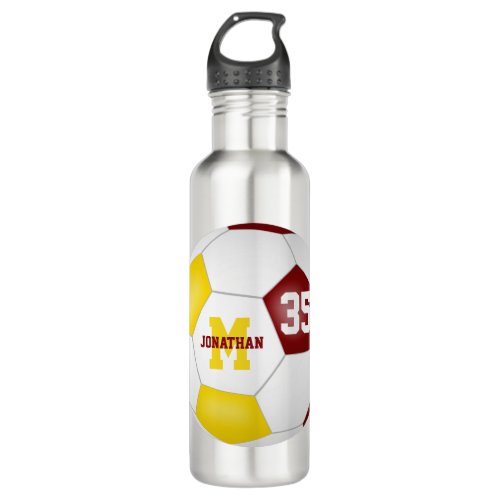 maroon gold soccer team colors boys girls stainless steel water bottle