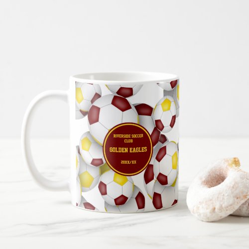 Maroon gold soccer team colors coach name coffee mug