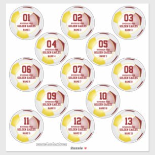 Maroon gold soccer team party favors set of 13 sticker