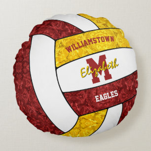 maroon gold sports team colors girls volleyball round pillow