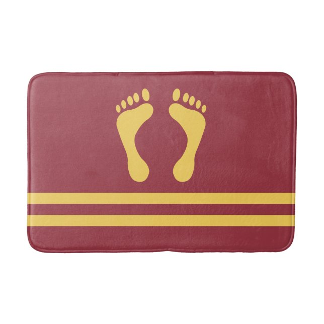 Maroon Gold Stripes and Feet Modern Graphic Bath Mat (Front)