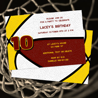 maroon gold team colors basketball birthday invitation