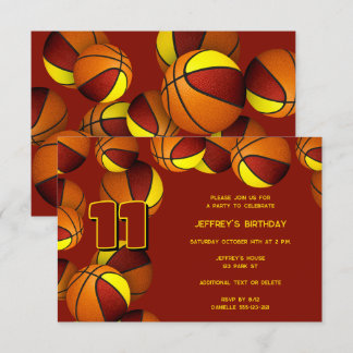 maroon gold team colors basketballs birthday invitation
