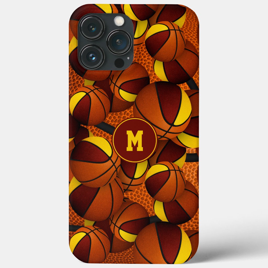 Maroon gold team colors basketballs pattern iPhone case
