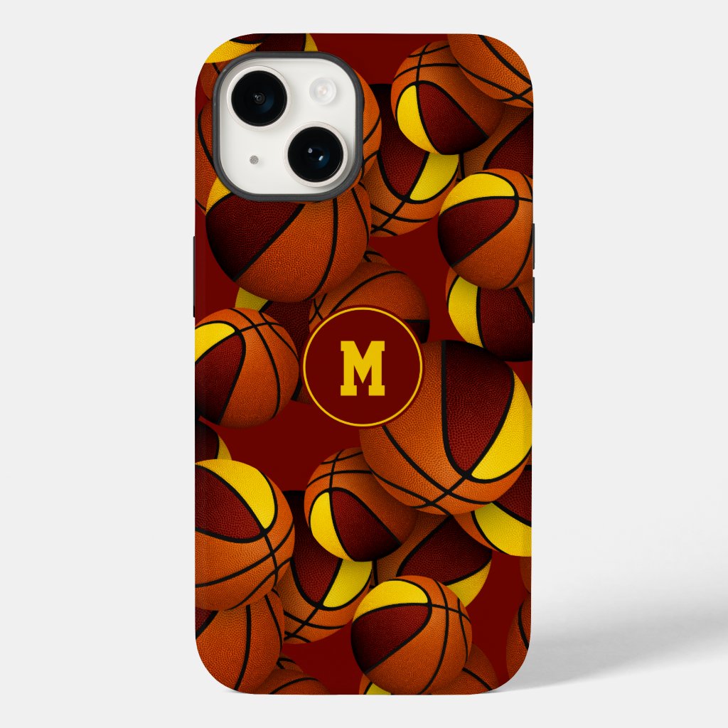 Maroon gold team colors basketballs pattern iPhone case