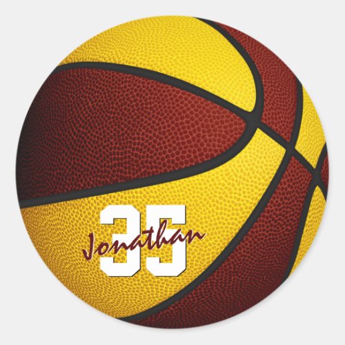 maroon gold team colors boys girls basketball classic round sticker