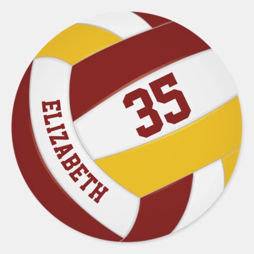 maroon gold team colors boys girls volleyball classic round sticker