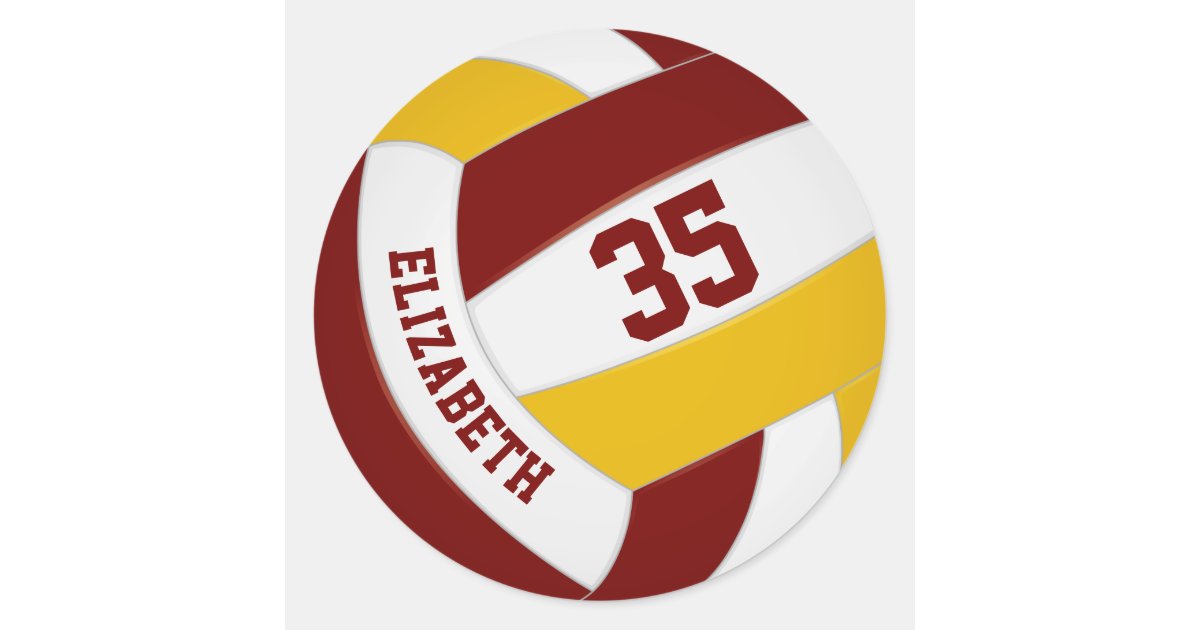 maroon gold team colors boys girls volleyball classic round sticker ...