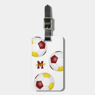 maroon gold team colors girls boys soccer bag luggage tag