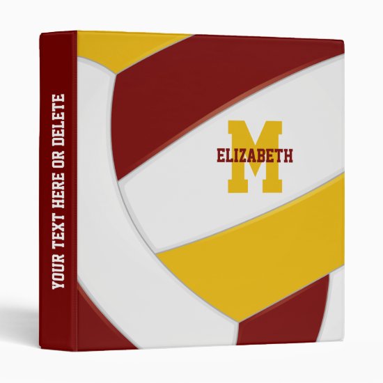 maroon gold team colors girls boys volleyball 3 ring binder