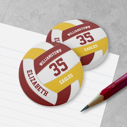 Maroon gold team colors girls boys volleyball eraser