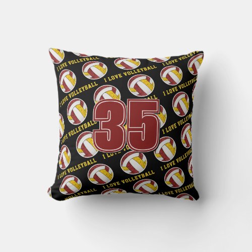 maroon gold team colors girls I love volleyball Throw Pillow