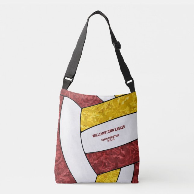 maroon gold team colors girls volleyball coach crossbody bag (Front)