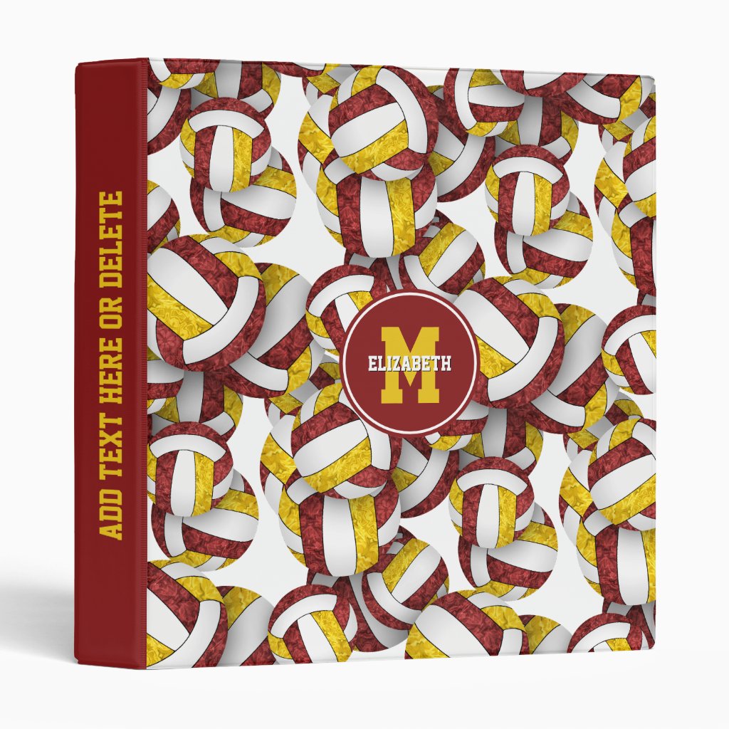 maroon gold team colors girly volleyball 3 ring binder