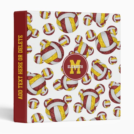 maroon gold team colors girly volleyball 3 ring binder