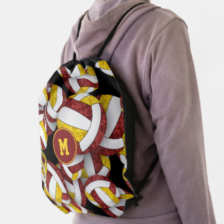 maroon gold team colors girly volleyballs pattern drawstring bag