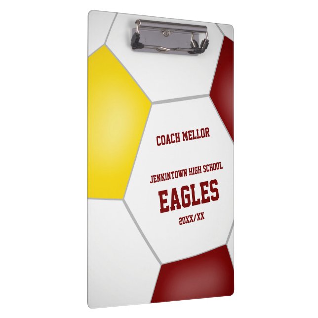 Maroon gold team colors kids soccer coach  clipboard (Right)