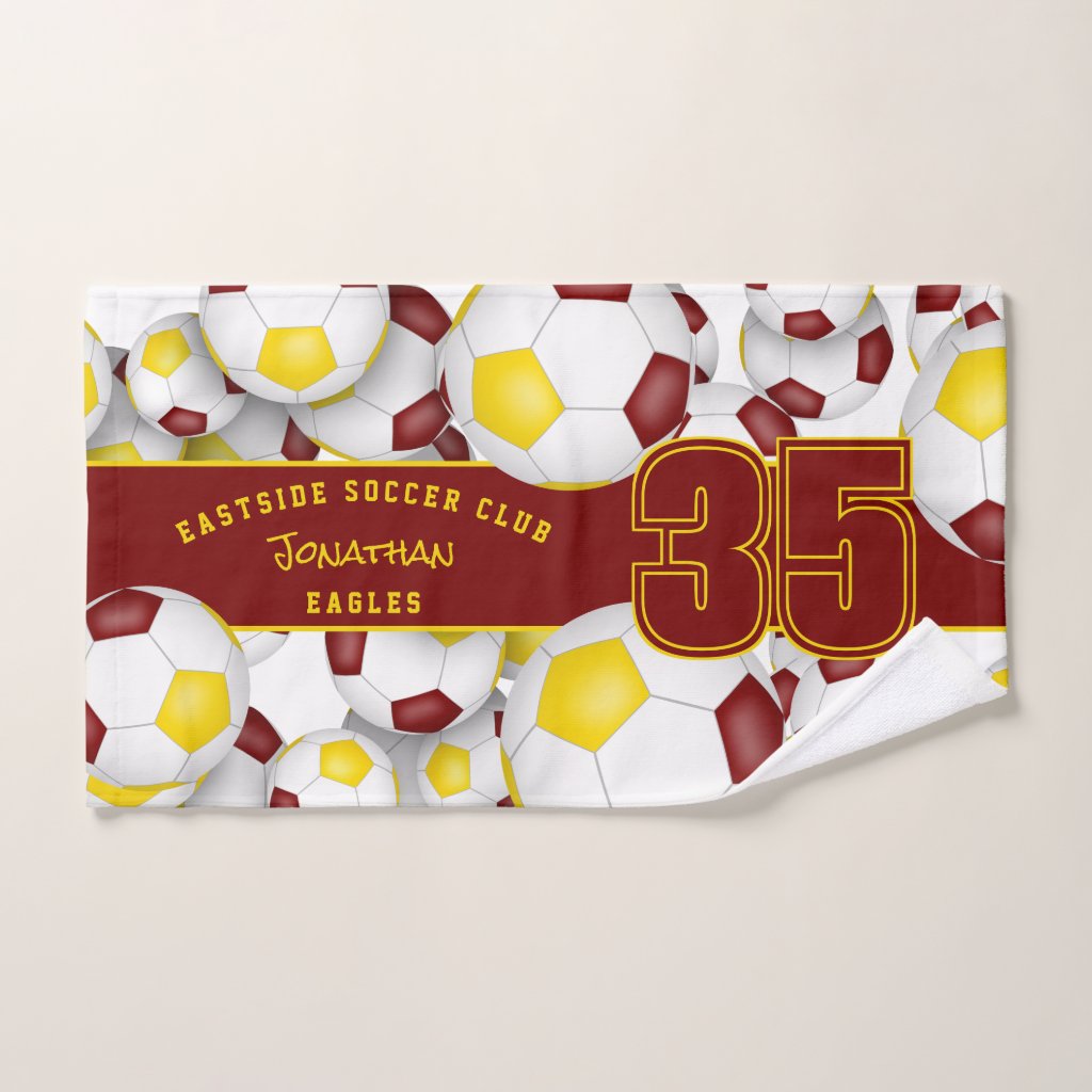 maroon gold soccer team colors hand towel