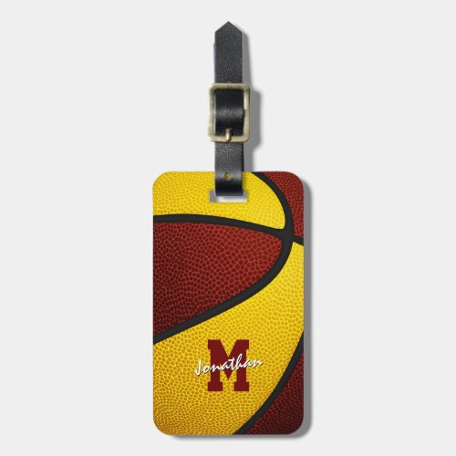 maroon gold team colors monogrammed basketball luggage tag