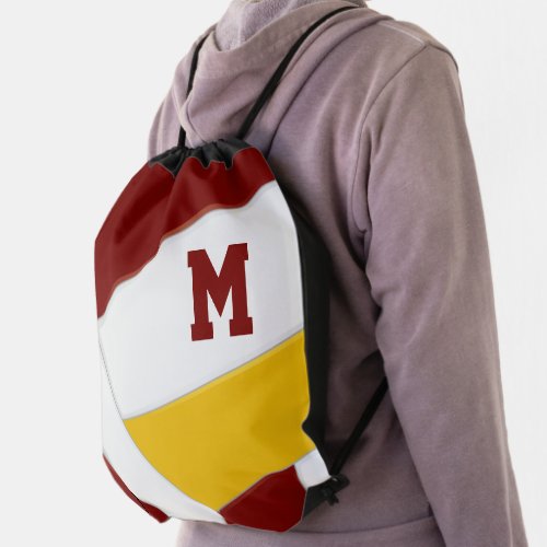 maroon gold team colors monogrammed volleyball drawstring bag