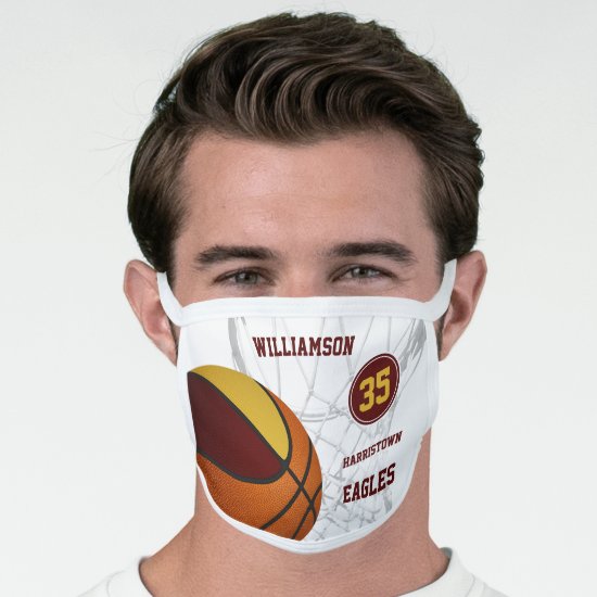 maroon gold team colors personalized basketball face mask