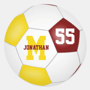 maroon gold team colors soccer ball personalized classic round sticker
