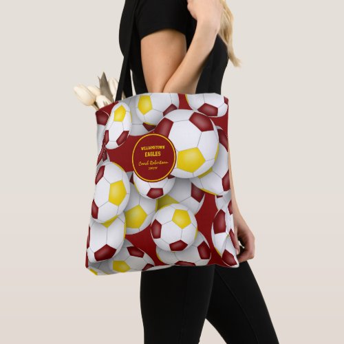 maroon gold team colors soccer coach tote bag