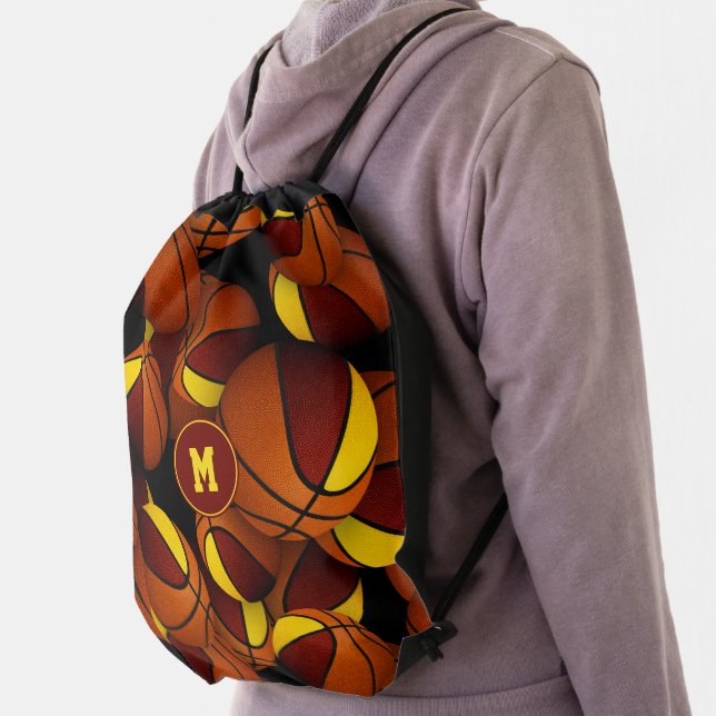 Maroon gold team colors spirit kids basketball drawstring bag (Insitu)