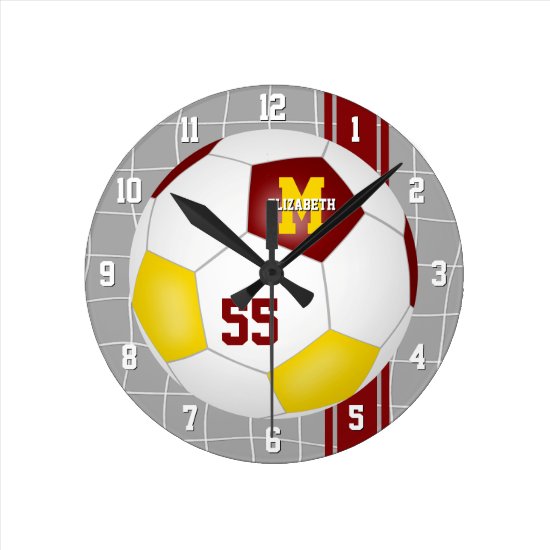 maroon gold team colors varsity stripes soccer round clock