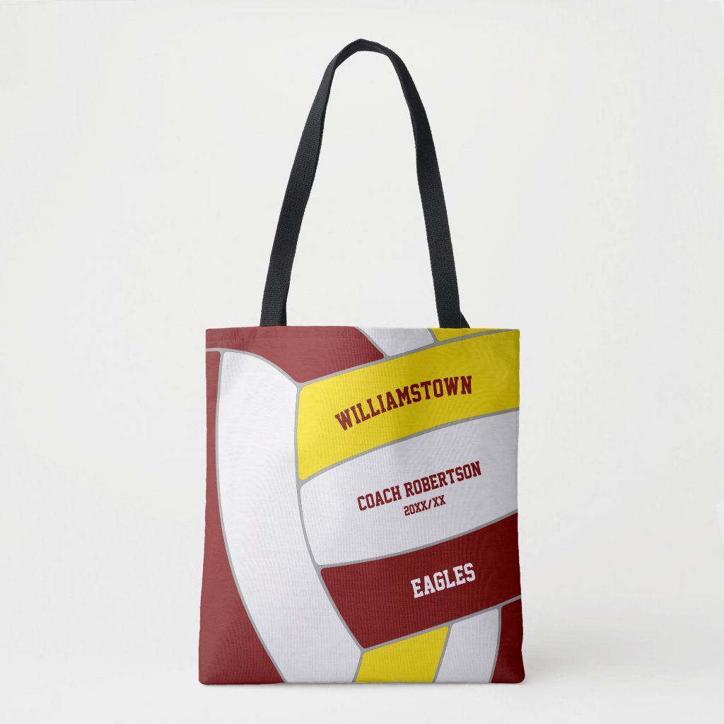 maroon gold team colors volleyball athlete coach tote bag