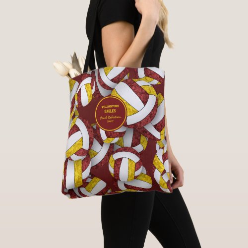 maroon gold team colors volleyball coach tote bag